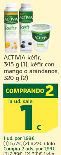 HiperDino ACTIVIA kéfir con mango o arándanos oferta