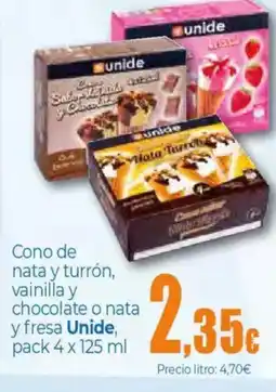 Unide Supermercados UNIDE Cono de nata y turrón, vainilla y chocolate o nata y fresa oferta