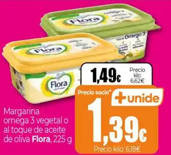 Unide Supermercados FLORA Margarina omega 3 vegetal o al toque de aceite de oliva oferta