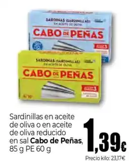 Unide Supermercados CABO DE PEÑAS Sardinillas en aceite de oliva o en aceite de oliva reducido en sal oferta