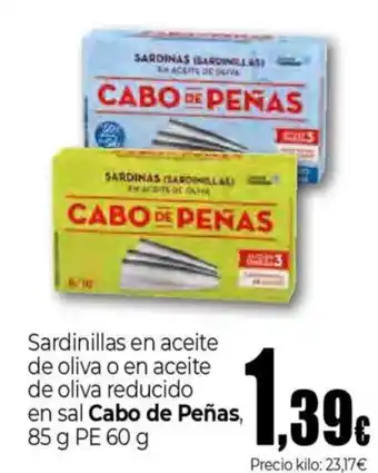 Unide Supermercados CABO DE PEÑAS Sardinillas en aceite de oliva o en aceite de oliva reducido en sal oferta