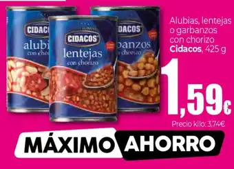 Unide Supermercados CIDACOS Alubias, lentejas o garbanzos con chorizo oferta