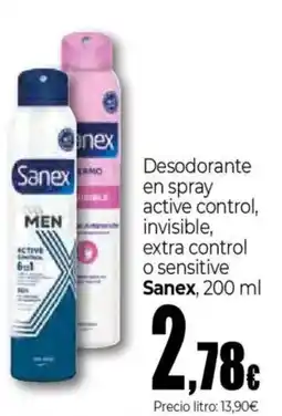 Unide Supermercados SANEX Desodorante en spray active control, invisible, extra control o sensitive oferta