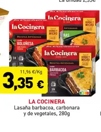 Hiperber LA COCINERA Lasaña barbacoa, carbonara y de vegetales oferta