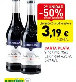 Hiperber CARTA PLATA Vino tinto oferta