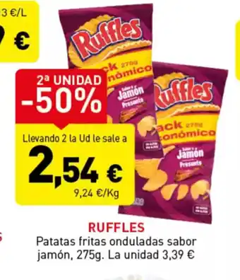 Hiperber RUFFLES Patatas fritas onduladas sabor jamón oferta