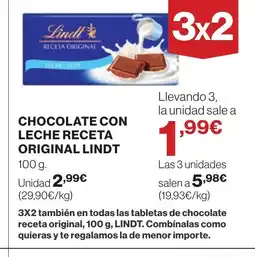 Supercor LINDT Chocolate con leche receta original oferta