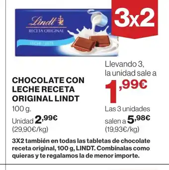 Supercor LINDT Chocolate con leche receta original oferta