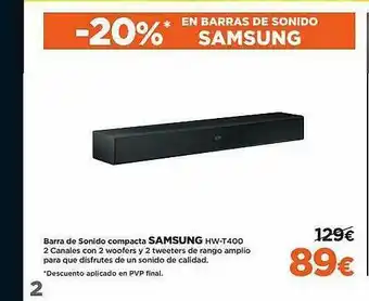 El Corte Inglés Barra De Sonido Compacta Samsung Hw-t400 oferta