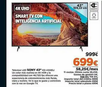El Corte Inglés Televisor Led Sony 43 oferta