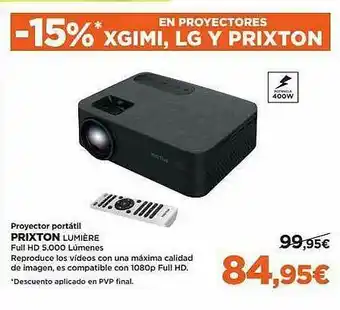 El Corte Inglés Proyector Portátil Prixton Lumière oferta
