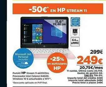 El Corte Inglés Portátil Hp Stream 11-ak0003ns oferta