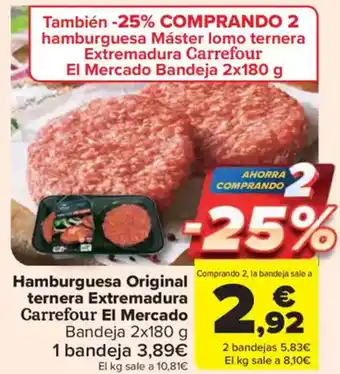 Carrefour Market CARREFOUR EL MERCADO Hamburguesa Original ternera Extremadura Bandeja oferta