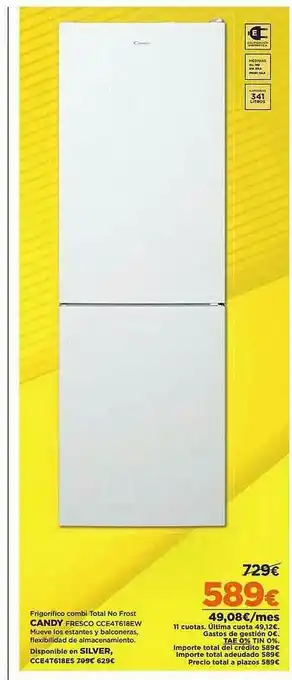 El Corte Inglés Frigorifico Combi Total No Frost Candy Fresco Cce4t61bew oferta