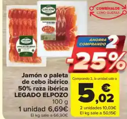 Carrefour Market LEGADO ELPOZO Jamón o paleta de cebo ibérico 50% raza ibérica oferta