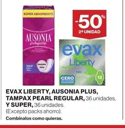 Supercor Evax liberty, ausonia plus, tampax pearl regular oferta