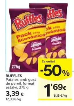 Caprabo RUFFLES Patates amb gust de pernil, format estalvi oferta