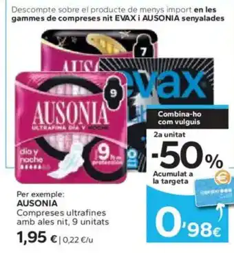 Caprabo AUSONIA Compreses ultrafines amb ales nit, 9 unitats oferta