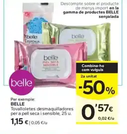 Caprabo BELLE Tovalloletes desmaquilladores per a pell seca i sensible, 25 u. oferta