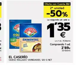 BM Supermercados EL CASERÍO Queso rallado variedades oferta