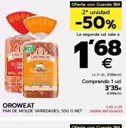 BM Supermercados OROWEAT Pan de molde variedades oferta