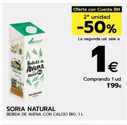 BM Supermercados SORIA NATURAL Bebida de avena con calcio bio oferta