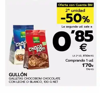 BM Supermercados GULLÓN Galletas chocobom chocolate con leche o blanco oferta