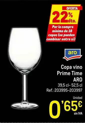 Makro 22% Dto. Copa Vino Prime Time Aro oferta