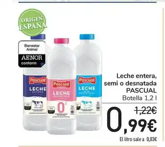 Carrefour Pascual Leche entera, semi o desnatada botella 1.2L oferta