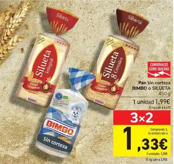 Carrefour Bimbo O Silueta Pan sin corteza 450g oferta