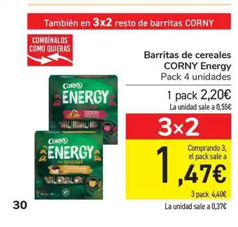 Carrefour Corny Energy Barritas de cereales Pack 4 unidades oferta