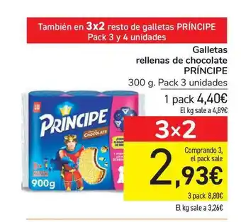 Carrefour Príncipe Galletas rellenas de chocolate 300g. Pack 3 unidades oferta