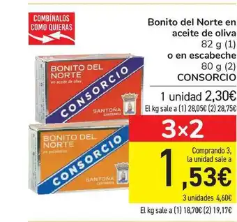 Carrefour Consorcio Bonito del norte en aceite de oliva o en escabeche 80g oferta