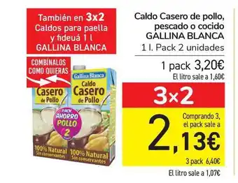 Carrefour Gallina Blanca Caldo Casero de pollo, pescado o cocido 1L Pack 2 unidades oferta