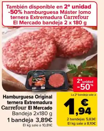 Carrefour CARREFOUR EL MERCADO Hamburguesa Original ternera Extremadura oferta