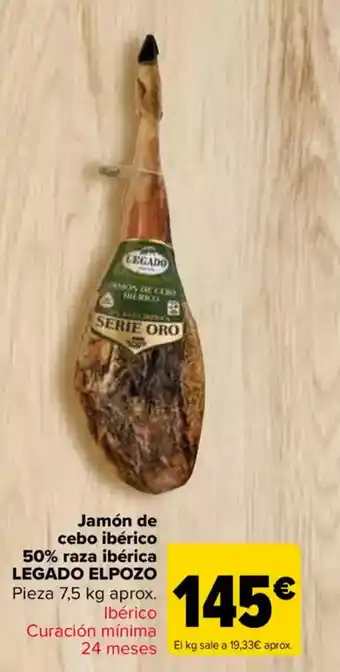 Carrefour LEGADO ELPOZO  Jamón de cebo ibérico 50% raza ibérica oferta