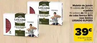 Carrefour LEGADO ELPOZO Maletín de jamón 15 sobres de aleta de cebo ibérico 50% raza ibérica oferta