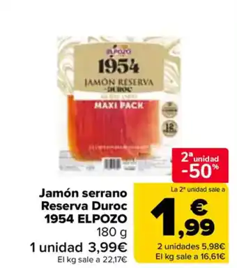 Carrefour ELPOZO 1954 Jamón serrano Reserva Duroc 1954 oferta