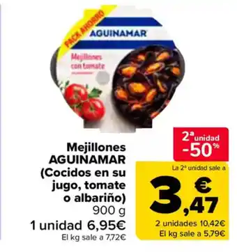 Carrefour AGUINAMAR Mejillones (Cocidos en su jugo, tomate o albariño) oferta