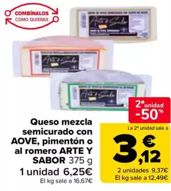 Carrefour Queso mezcla semicurado con aove, pimentón o al romero arte y sabor oferta