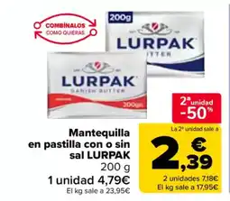 Carrefour LURPAK Mantequilla en pastilla con o sin sal oferta