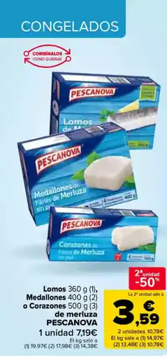 Carrefour PESCANOVA Lomos Medallones o Corazones de merluza oferta