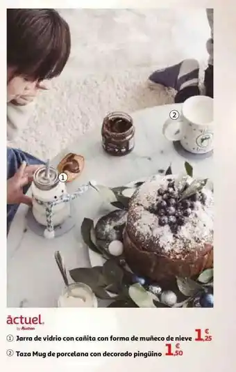 Alcampo Actuel Jarra De Vidrio Con Cañita Con Forma De Muñeca De Nieve Taza Mug En Porcelana Con Decorado Pingüino oferta