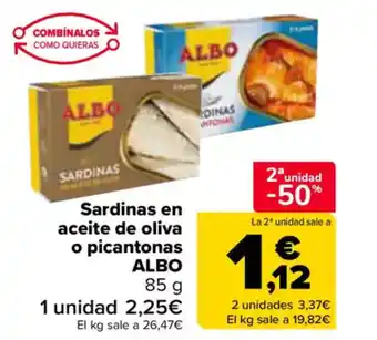 Carrefour ALBO Sardinas en aceite de oliva o picantonas oferta