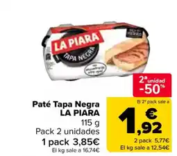 Carrefour LA PIARA Paté Tapa Negra oferta