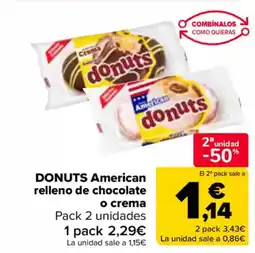 Carrefour DONUTS American relleno de chocolate o crema oferta