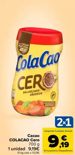 Carrefour COLACAO Cacao Cero oferta