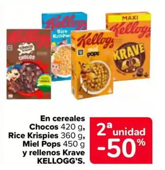 Carrefour KELLOGG'S En cereales Chocos Rice Krispies Miel Pops y rellenos Krave oferta