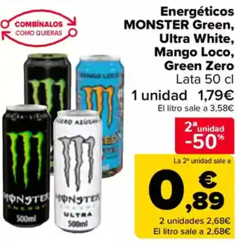 Carrefour MONSTER Energéticos Green Ultra White, Mango Loco, Green Zero oferta