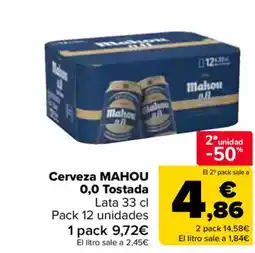 Carrefour MAHOU Cerveza 0,0 tostada oferta